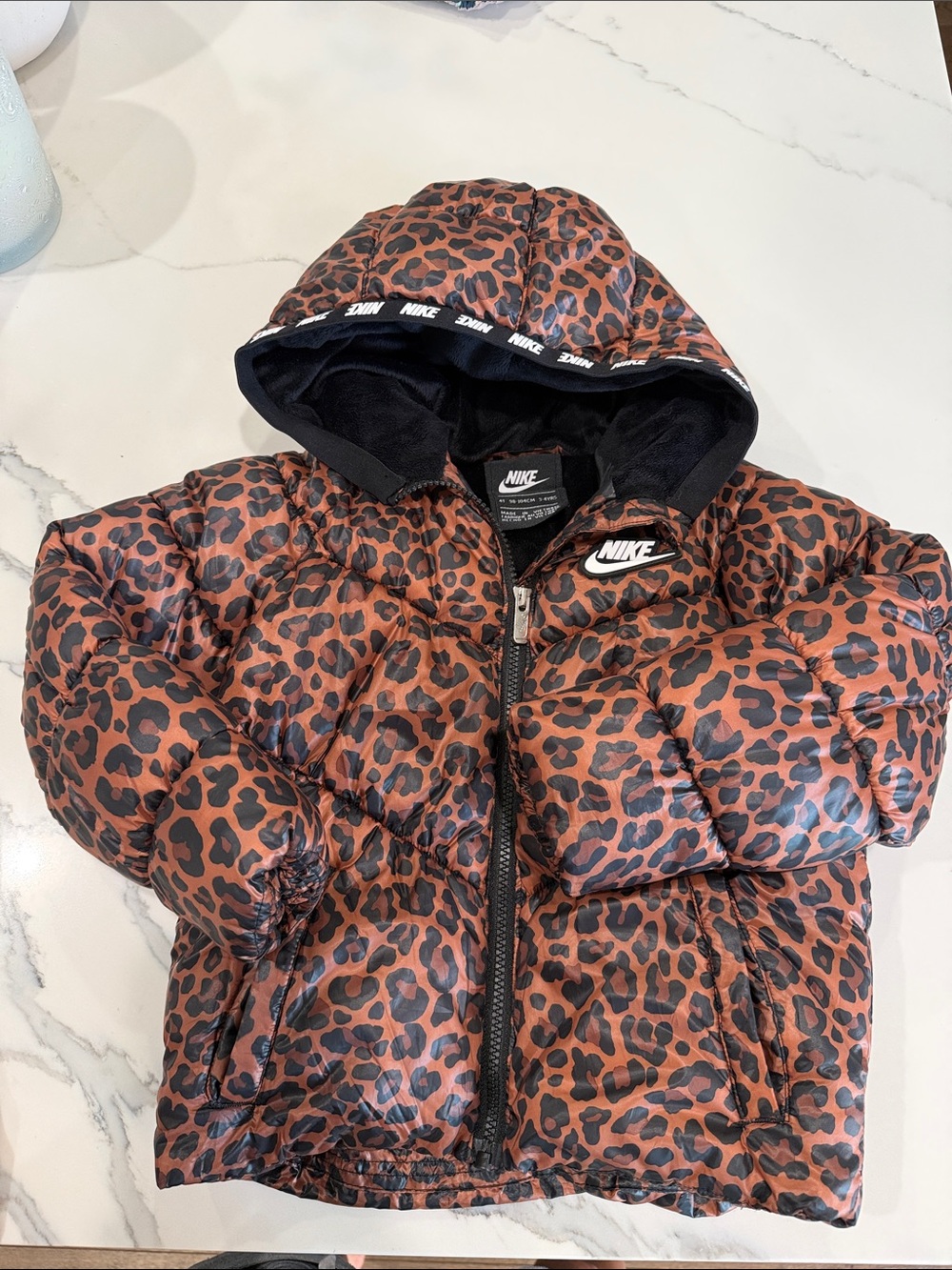 Nike Kids Leopard Print Puffer Jacket - Brown/Black